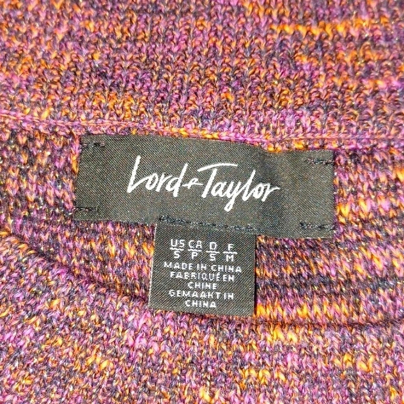 Lord & Taylor Sweater S Metallic Fringe Trim Marled Purple Orange Small - Picture 3 of 5